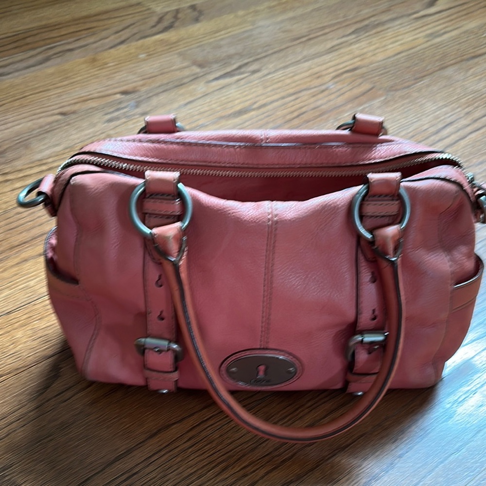 Elegant Pink Leather Satchel with Silver Hardware